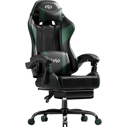 Gamingstoel – Gamestoel – Gaming Chair – Bureaustoel – Racestoel – Verstelbare Rugleuning 90°-135° – Voetensteun Met Pocketveren Kussen – Ergonomisch – Max. 150 kg Belastbaar – PU-leer Zwart/Groen