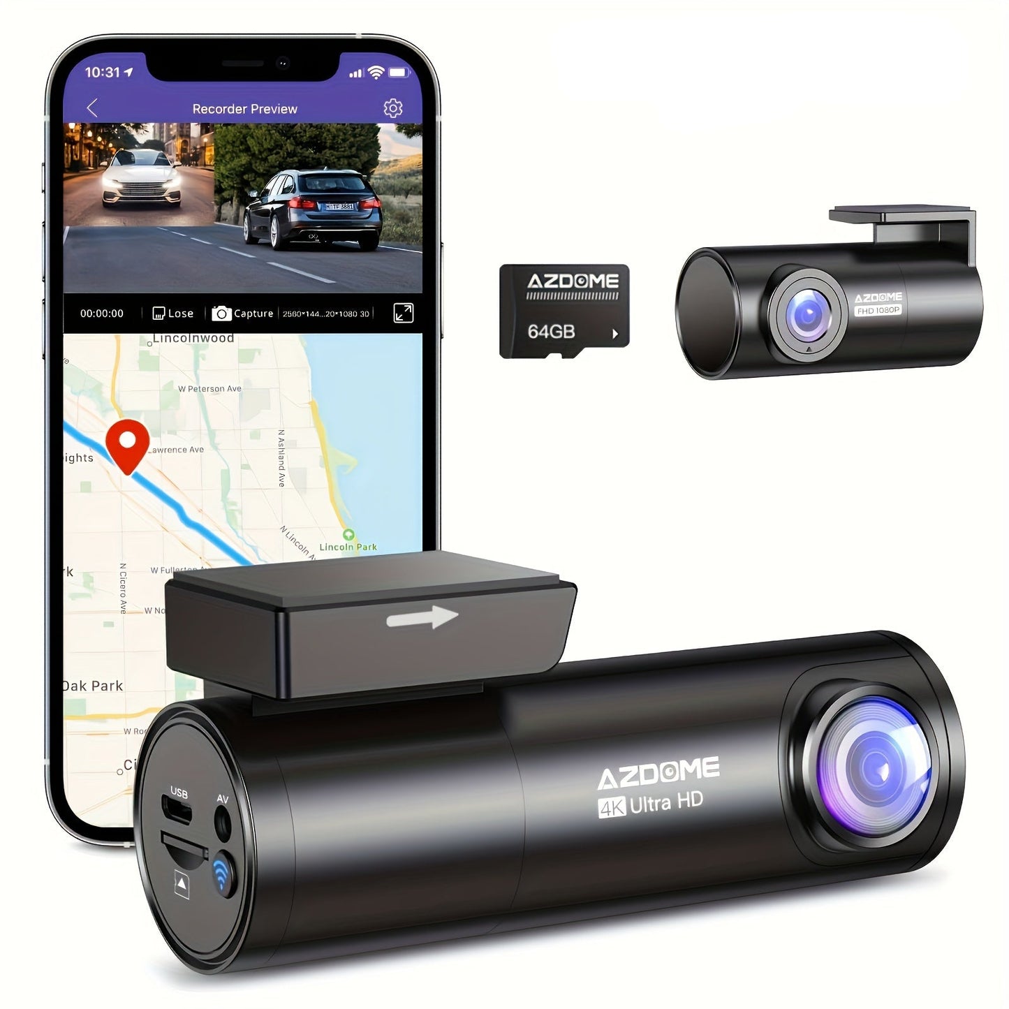 Dashcam – Autocamera – Dashboardcamera – Camera voor Auto – Dual Cam – 4K Ultra HD – 3-Kanaals Met IR Nachtzicht – 6,1cm IPS Scherm