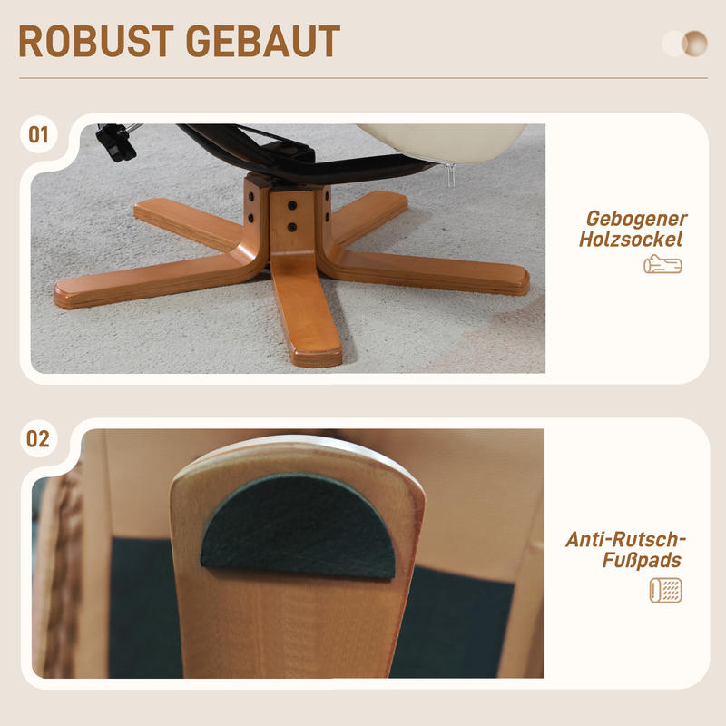 Relaxfauteuil – Relaxstoel – Fauteuil – Ligstoel – TV-stoel – Verstelbare Rugleuning – Kunstleer Crème Wit – Max. 150 kg – Compact 71x84x102 cm