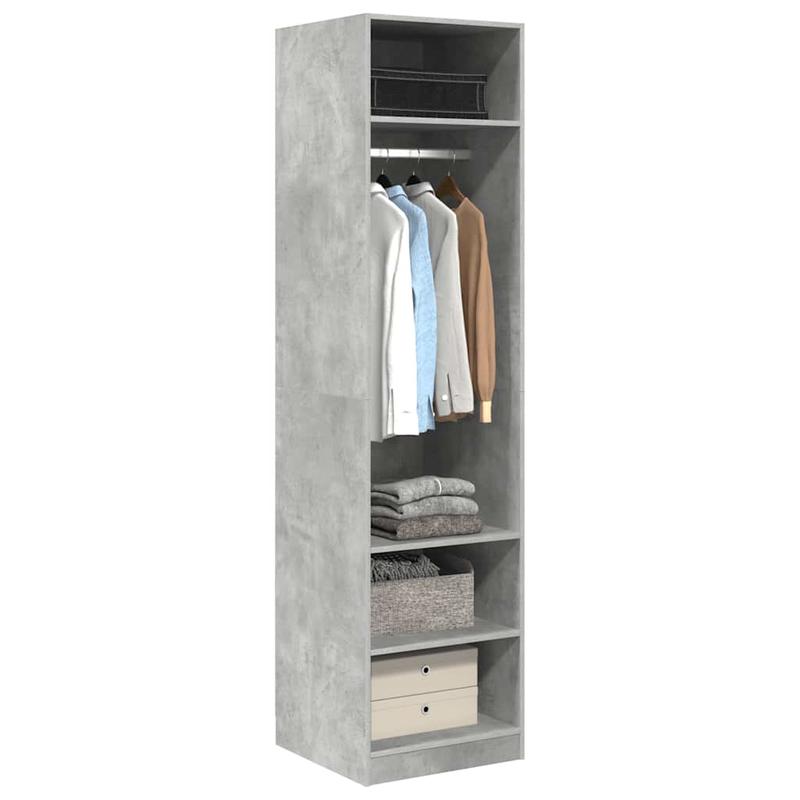 Kast – Opbergkast – Garderobekast – Kledingkast – Dichte Kast – Betongrijs – Bewerkt Hout – 50x50x200 cm – Stevig & Duurzaam