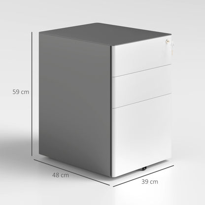 rollcontainer – mobiele ladekast – kantoorkast – archiefkast – ladeblok – afsluitbaar slot – stevig koudgewalst staal – 39x48x59 cm – grijs