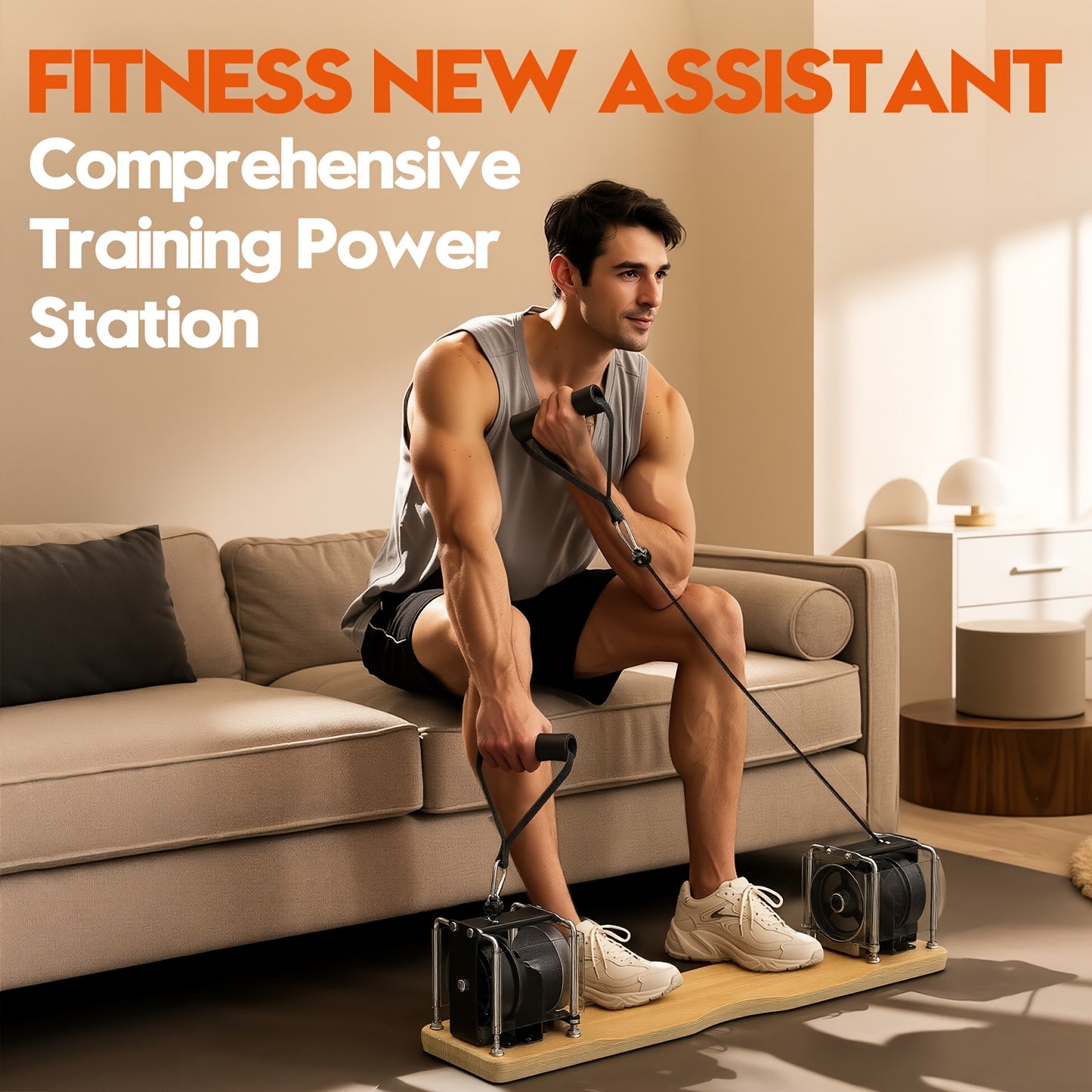 Full-Body Home Strength Training Machine with Magnetic Resistance System - Adjustable 7-17kg Weight for Squats, Presses, Press | Multifunctional Fitness Station Suitable for &, Solid Wood Base, No Electronics/ Setup (Full Acc