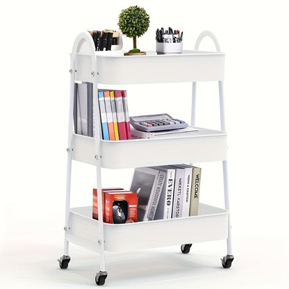 Opbergtrolley – Opbergwagen – Werkplaatswagen – Servierwagen – Bureautrolley – 3-laags – Vergrendelbare Wielen – Versterkte PP Planken – Compact 43x30x77 cm