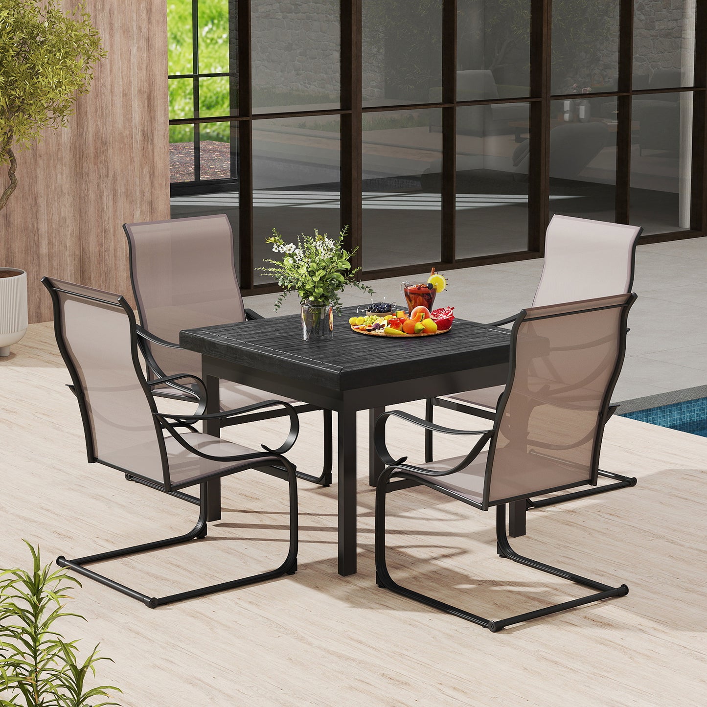 Schommelstoel – Tuinstoel – Loungestoel – Balkonstoel – Tuinmeubel – Ademend Mesh Zitting – Stevig Metalen Frame – Set van 2 – Grijs
