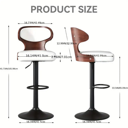 Barkruk – Barstoel – Keukenstoel – Barstoelen – Stoelen – Set Van 2 – Draaibaar – Verstelbare Hoogte 62-85 cm – Houten Zitting Met PU Leder Bekleding – Met Rugleuning En Voetsteun