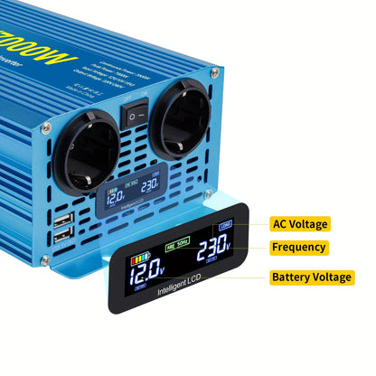 Sinusomvormer – Spanningsomvormer – Stroomomvormer – Omvormer 12V naar 220V – 3500W Continu – Pure Sinusgolf – 2 AC Stopcontacten – Dual USB Poorten – Aluminium Behuizing – LCD Display