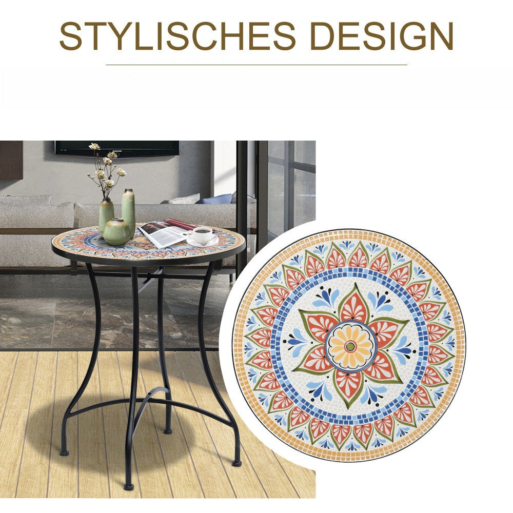 Bistrotafel – Tuintafel – Balkontafel – Bijzettafel – Buiten tafel – Ronde Mozaïek tafel – Inklapbaar aluminium frame – Ø 60 cm compact design