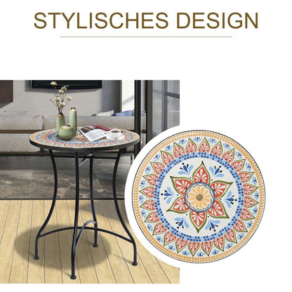 Bistrotafel – Tuintafel – Balkontafel – Bijzettafel – Buiten tafel – Ronde Mozaïek tafel – Inklapbaar aluminium frame – Ø 60 cm compact design