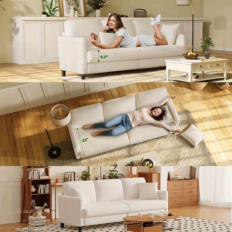 3-Zits Bank – Driezitsbank – Sofa – Zitbank – Tweezitsbank – Beige – Hoogwaardig Schuim – Stevig Houten Frame