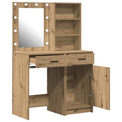 Kaptafelset – Make-uptafel – Schminktisch – Vanity – Beautytafel – Eikenkleur – Compact Formaat 50x41x135 cm – Hoogwaardig Houtmateriaal