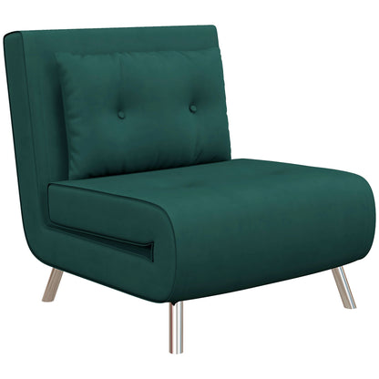 Slaapfauteuil – Relaxstoel – Bedfauteuil – Gastenbed – Velours Fauteuil – Donkergrijs – 3-stand Verstelbare Rugleuning – Compact 77x88x83 cm