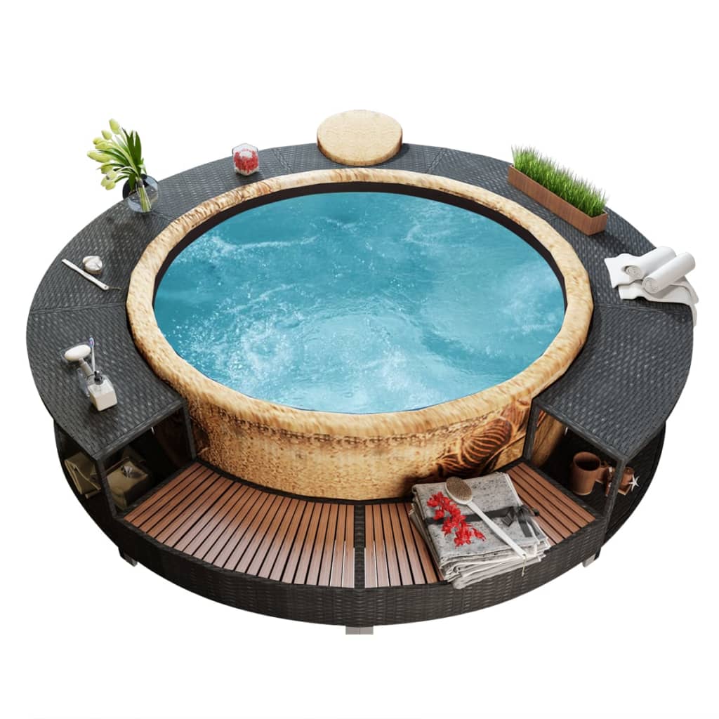 Hot Tub Afwerkset – Spa Rand Bescherming – Jacuzzi Ombouwset – Hot Tub Renovatie Kit – Zwarte Spa Accessoires – Waterbestendig Eucalyptus Hout – Ingebouwde Opbergruimte Met Batterijvak - Zwart