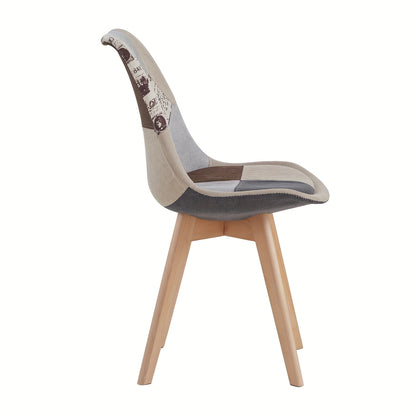 Eetkamerstoel – Keukenstoel – Stoel – Kuipstoel – Bureaustoel – Patchwork Bekleding – Beukenhouten Poten – Ergonomisch Design – Geschikt Tot 100 kg