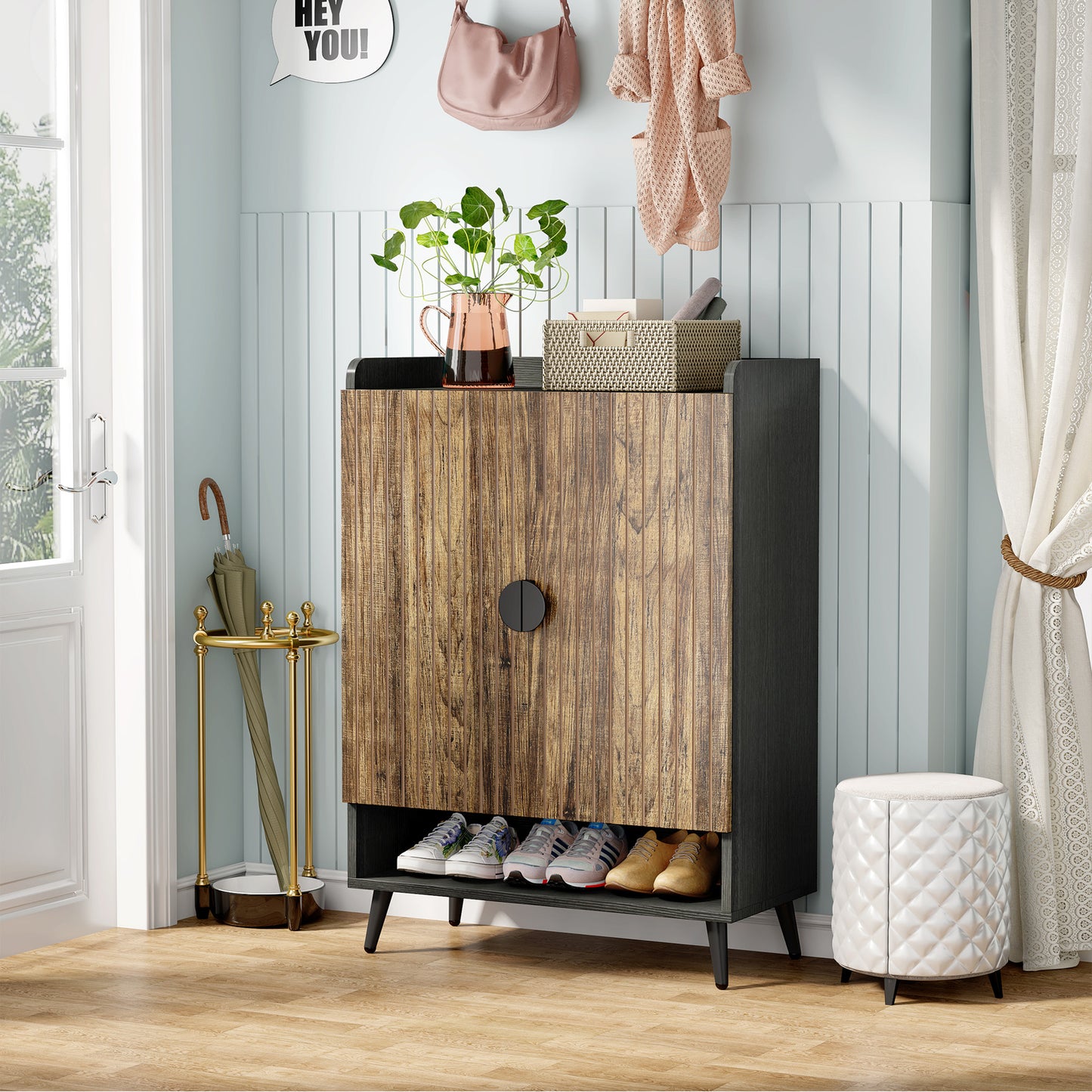 Deurmontage Schoenenkast – Schoenenrek – Schoenopberger – Schoenendoos – Schoenenelement – 7-laags – Geschikt Voor 25 Paar Schoenen – Modern Simpel Design Bruin