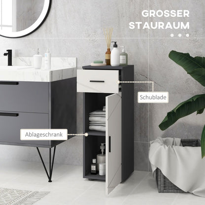 Badkamerkast – Opbergkast – Wastafelonderkast – Kolomkast – Spiegelkast – Compact 30x30x82 cm – Verstelbare Planken & Ladeklep – Wandmontage – Grijs – Ruimtebesparend & Duurzaam