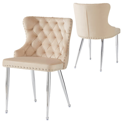Makeupstoel – Bureaustoel – Draaistoel – Kaptafelstoel – Kuipstoel – Velours Bekleding – Ergonomisch Ontwerp – Verstelbare Zithoogte – Zilverkleurige Metalen Poten – Set Van 2