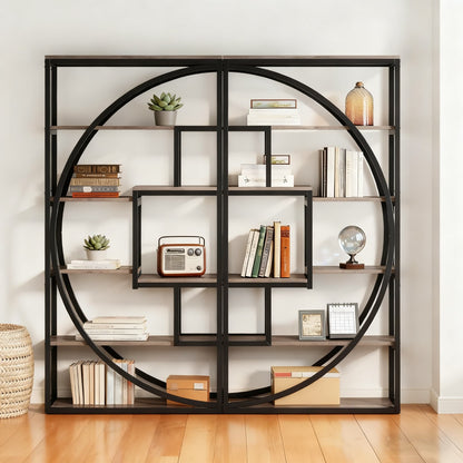 Boekenkast – Boekenrek – Vakkenkast – Stellingkast – Wandkast – Industrieel Design – 5 Niveaus Met Zwarte Metaalframe – 180 cm Hoog