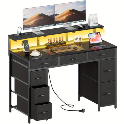 Bureau – Schrijftafel – Computerbureau – Werkplekmeubel – Gaming Desk – 47 Inch Ruim Werkblad – 8 Lades Met Stopcontacten (EU) – Verstelbare Monitorstandaard – Zwart