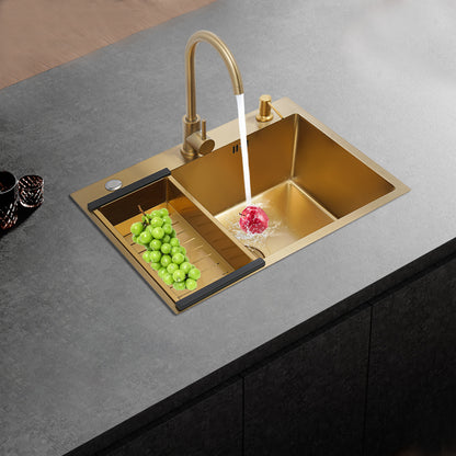 Gouden Spoelbak – Spoelbak – Keukenspoelbak – Inbouwspoelbak – RVS Spoelbak – 60 x 45 cm – 201 Roestvrij Staal Met Accessoires