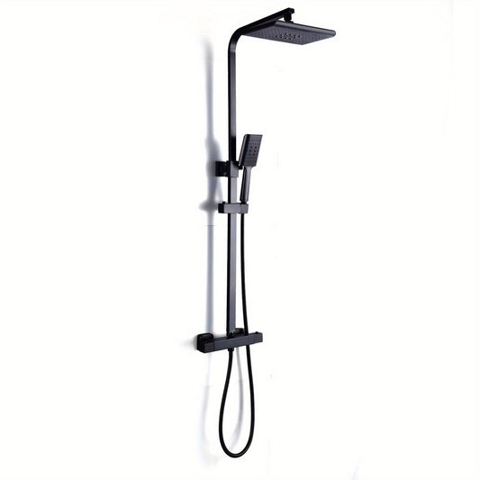 Douchesysteem Thermostaat – Douche Set – Regendouche – Handdouche – Douchekop – Zwart – Verstelbare Stang 90-110 cm – Duurzaam Chroom Messing