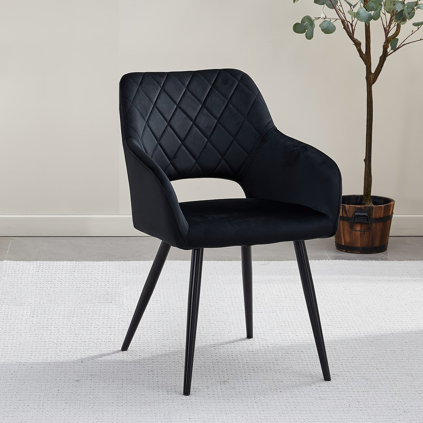 CLIPOP Black Velvet Dining Chairs Set Of 2, Upholstered Kitchen Chair with Arms And Metal Legs, Tub Reception Chairs for Dining Room Bedroom Office