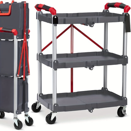 Bentwagen – Dienstkar – Transportwagen – Plateauwagen – Opvouwbare Kar – 3 Niveaus Met 25 kg Draagkracht – Vergrendelbare Zwenkwielen