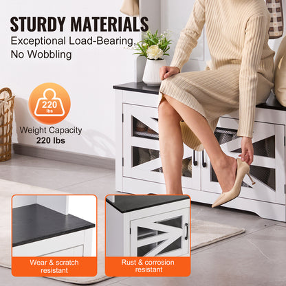 Kapstok – Halmeubel – Garderoberek – Staande Kapstok – Schoenenrek – Wit Hout – 7 Haken – Zitbank Draagkracht 90 kg