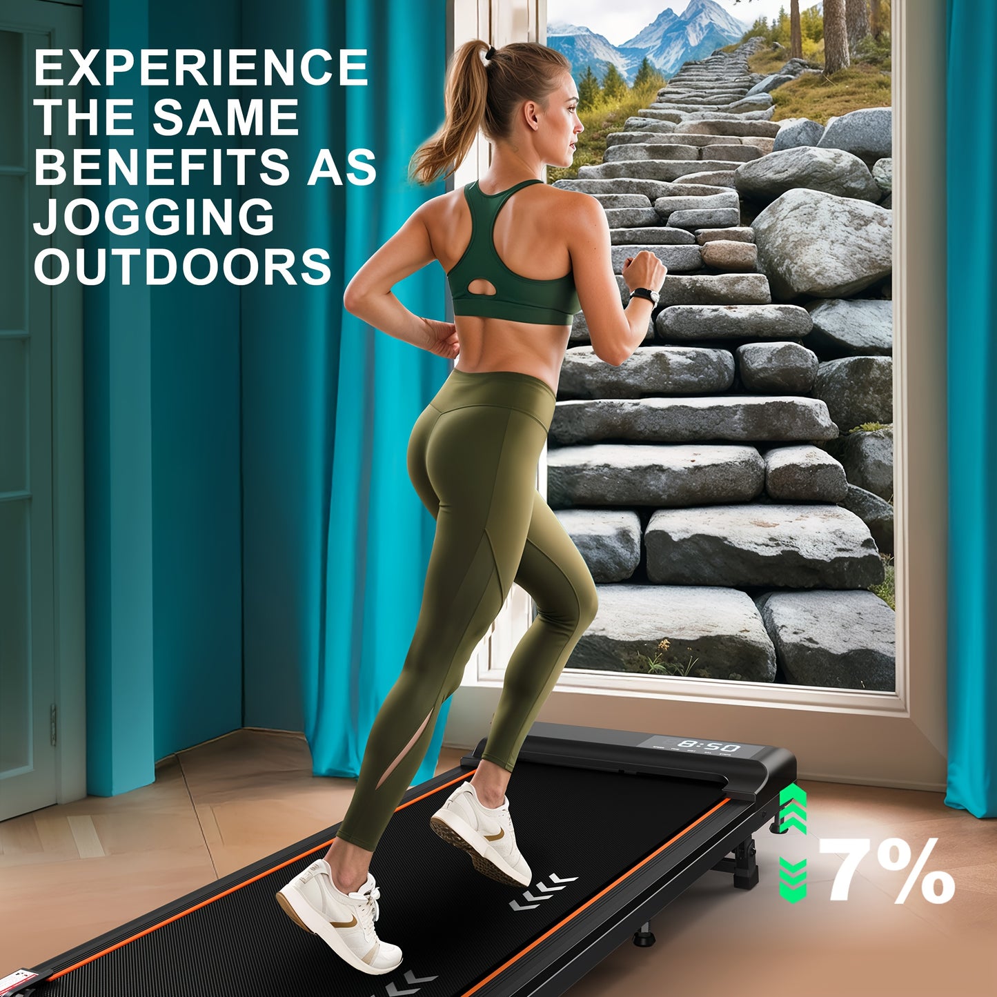 Walking Pad Treadmill – Foldable Treadmill – Treadmill Portatif – Indoor Walking Machine – Compact Home Treadmill – 2,25 HP Motor – 7% Incline & 7-Layer Running Surface