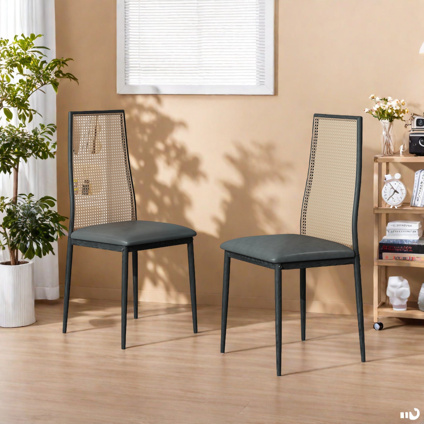 Rieten Eetkamerstoelen – Rotan Stoelen – Tuinstoelen – Keukenstoelen – Eettafelstoelen – Set Van 2 – Weerbestendig Riet – Met Metalen Poten