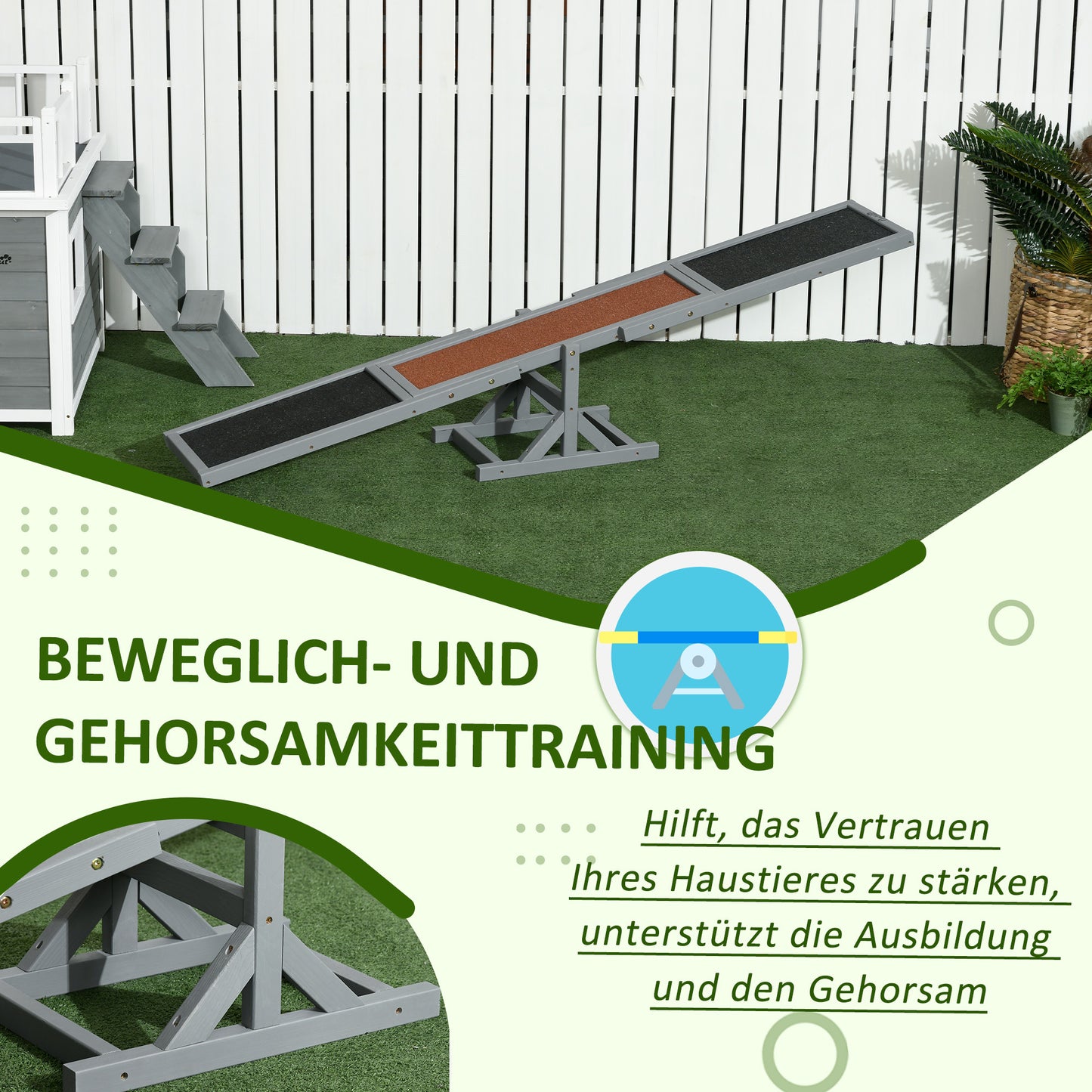 Agility Wip Honden – Dog Swing – Hondenwip – Agility Balans – Trainingswip – Grijs – Duurzaam Dennenhout – Antislip Oppervlak – 180 x 30 x 30 cm