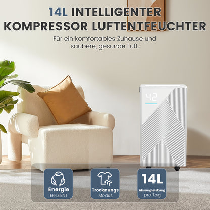 Luchtontvochtiger – Vochtvreter – Dehumidifier – Vochtverwijderaar – Wasdroger – 14L per Dag – Wi-Fi App Bedienbaar – Stil & Energiezuinig