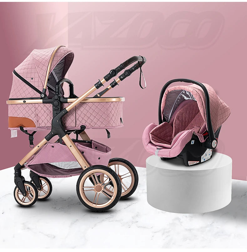 Hoge aluminium frame kinderwagen 3-in-1 - Opvouwbaar - Verstelbaar - Kinderwagen - 105 cm x 95 cm - Roze