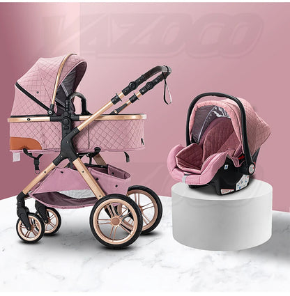 Hoge aluminium frame kinderwagen 3-in-1 - Opvouwbaar - Verstelbaar - Kinderwagen - 105 cm x 95 cm - Roze