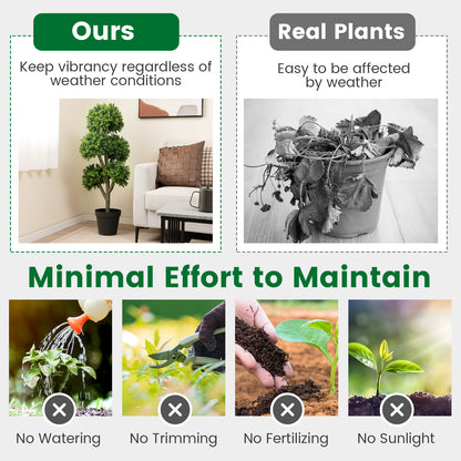 Kunstbuxus bol – Kunstplant – Buxusbol – Sierplant – Kunstboom – Onderhoudsvrij – 114 cm Hoog – Realistische PE Bladeren – Cementgevulde Stabiele Pot