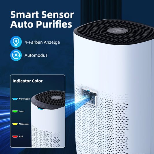 Luchtreiniger – Luchtzuiveraar – Air Purifier – Luchtfilter – Luchtverfrisser – HEPA H13 Filter – Aromatherapie – Ultrastil 28 dB – Voor 60-120 m² – 300 m³/h – Slimme App & Spraakbediening