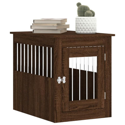 Modern Wood Dog Cage in Furniture Style - White/Brown Oak Look Wood & Polypropylene Frame, Removable Panels, Easy Assembly, Spacious Kennel for Medium Dogs (55x75x65cm) - /Outdoor Use, Hidden Door Design Pet Pen