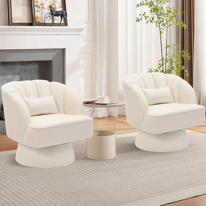 Draaifauteuil – Fauteuil – Lounge Stoel – Accentstoel – Bergère – Beige – 360° Draaibaar – Zachte Velvet Bekleding