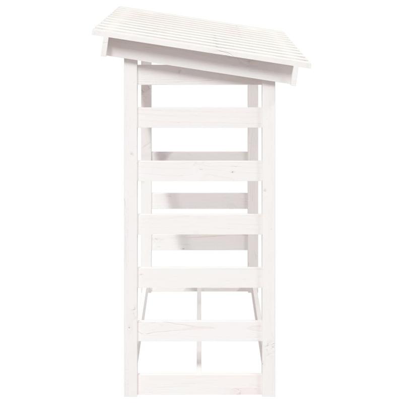 Houtopslag Buiten – Houtrek Buiten – Haardhoutrek – Brandhoutrek – Houtopslag Met Afdekhoes – Massief Dennenhout – Weerbestendig Design – 108x64,5x110 cm – Wit