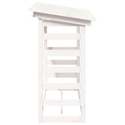 Houtopslag Buiten – Houtrek Buiten – Haardhoutrek – Brandhoutrek – Houtopslag Met Afdekhoes – Massief Dennenhout – Weerbestendig Design – 108x64,5x110 cm – Wit