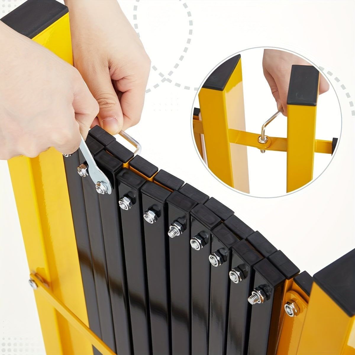 4.88meter Retractable Scissor Gate Barrier with Locking Wheels - Heavy-Duty Folding Safety Barricade, Adjustable Height & Width, Portable Traffic Blocker with Sturdy Base for Driveway, Crowd Control, Construction Zones, Event