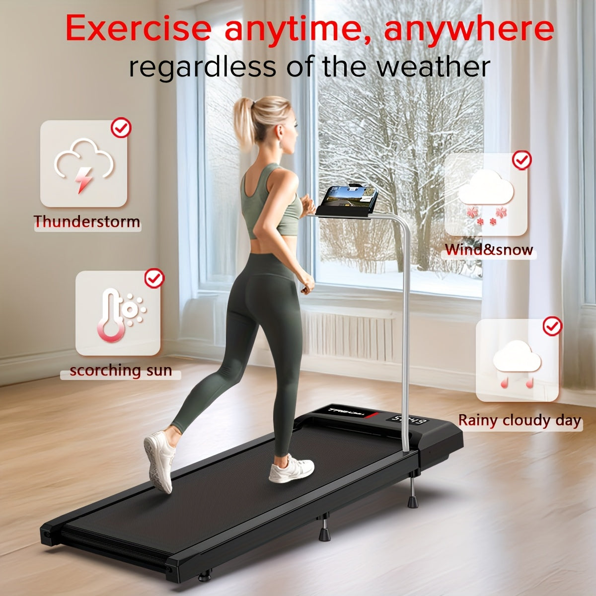 Walking Pad – Loopband – Treadmill – Barrens – Fitnessapparaat – Met Handvat – Verstelbare Hellingshoek 10% – Compact & Draagbaar – LED Display & Afstandsbediening – App Compatibel – Max 120 KG