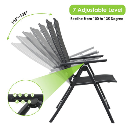 Klapstoel – Vouwstoel – Tuinstoel – Balkonstoel – Campingstoel – Aluminium Frame – 7-standen Verstelbare Rugleuning – Zwart