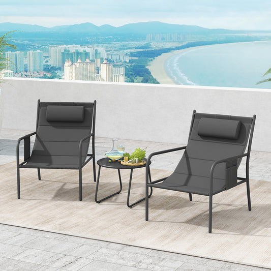 Bistroset – Tuinset – Balkonset – Tuintafel – Tuinstoelen – 3-delig – Inklapbaar – Met Kussen en Opbergtas – Compact Grijs