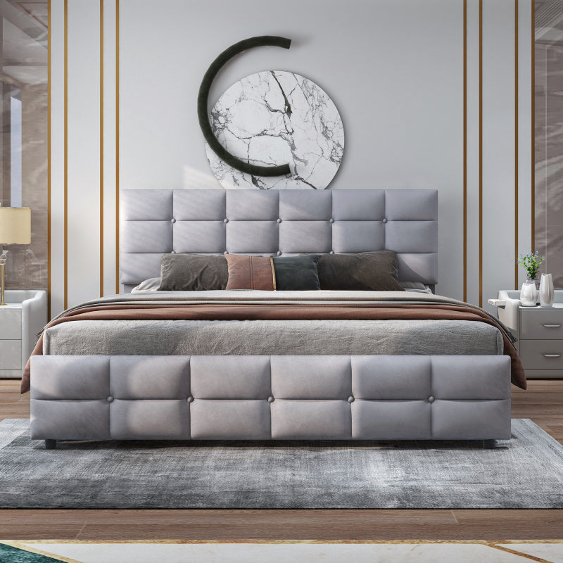 Tweepersoonsbed – Bed met opberglades – Platformbed – Slaapbank – Met opbergruimte – Grijs linnen – 4 royale lades – Stevig metalen frame – 140x200 cm – Geen montage nodig
