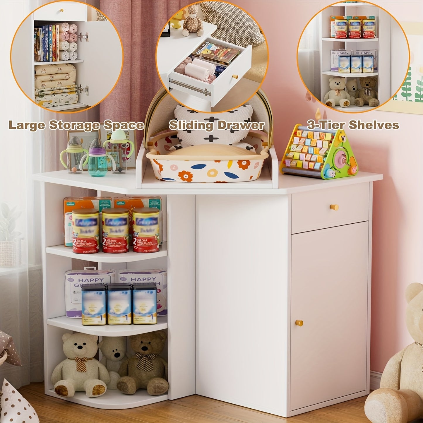 Slaapkamerkast – Dressoir – Opbergkast – Ladekast – Witte Hoekkast – Houten Constructie – 85x85x86,5 cm – Multifunctioneel Opberger