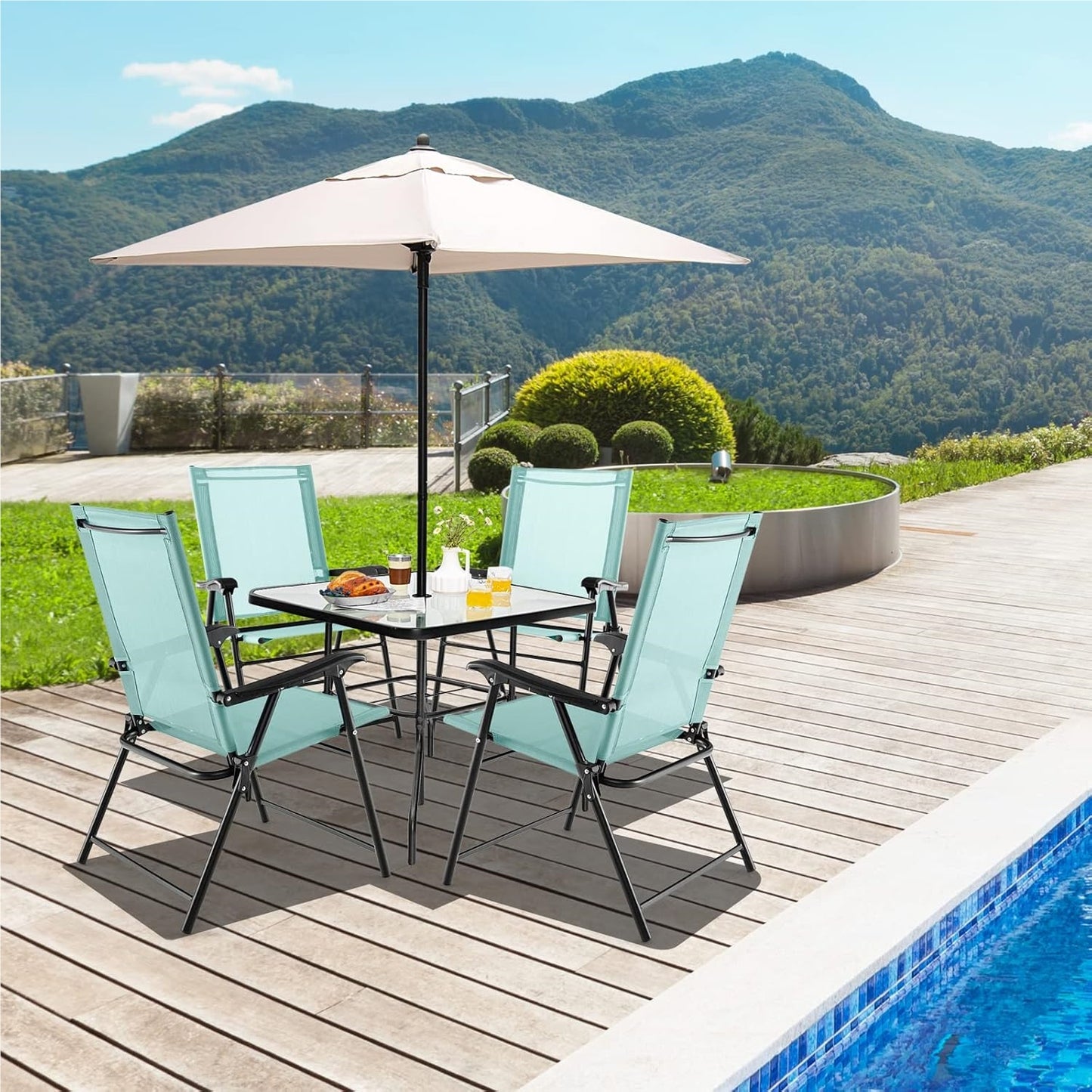 Tuinstoelen – Tuinmeubelen – Balkonstoelen – Inklapbare Stoelen – Terrasstoelen – Mintgroen – Weerbestendig Stof – Stevig Metalen Frame