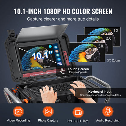Rioolcamera – Inspectiecamera – Endoscoop – Buisinspectiecamera – Zelfnivellerend – 100M Kabel – 10,1 Inch Touchscreen