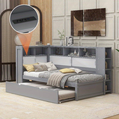 Daybed Grijs – Bedbank – Slaapbank – Logeerbed – Kinderbed – Met Uitschuifbaar Bed – Opbergruimte – 90x200 & 90x190 cm – Zonder Matras