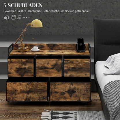 Ladekast – Ladenkast – Commode – Opbergkast – Dressoir – 5 Stoffen Lades – Robuust Stalen Frame – Industrieel Design – Compact 98x29x63 cm