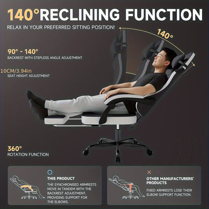 Gamingstoel – Gamestoel – Gaming Chair – Bureaustoel – Game Stoel – Ergonomisch Design – Verstelbare Rugleuning en Voetensteun – Stevig Stalen Frame – Geschikt Voor Harde Vloeren